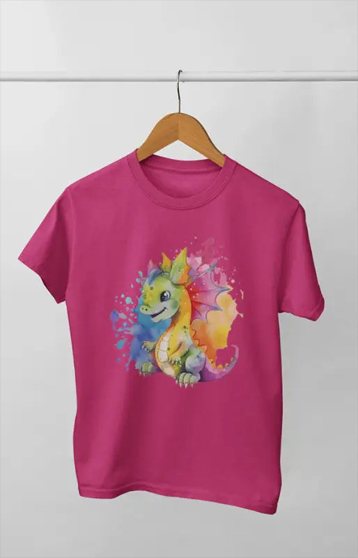 Girl Round Neck Half Sleeve Dragon - 11Y / Pink